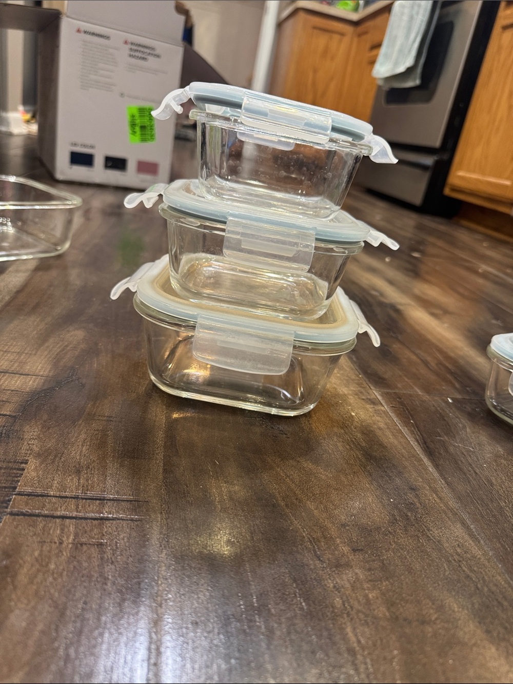 Clear Glass Airtight Food Storage Containers with Light Blue Seals (Set of 6)